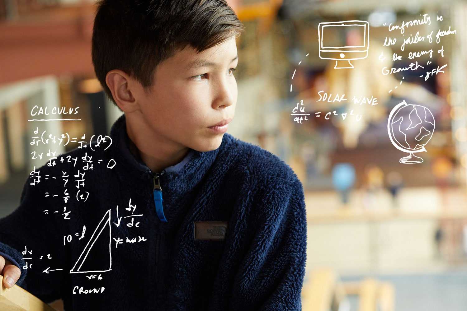 a student looking and listening