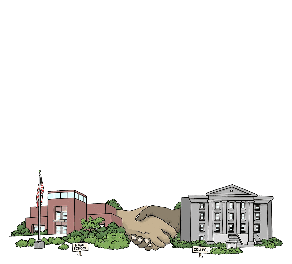 Illustration of high school and college shaking hands