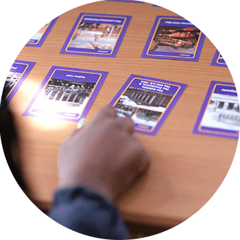 student using teaching cards