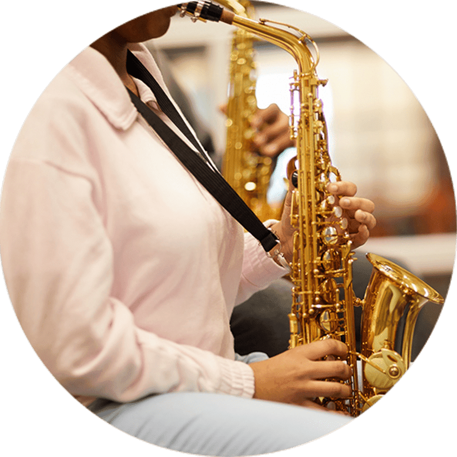 a student playing a saxophone