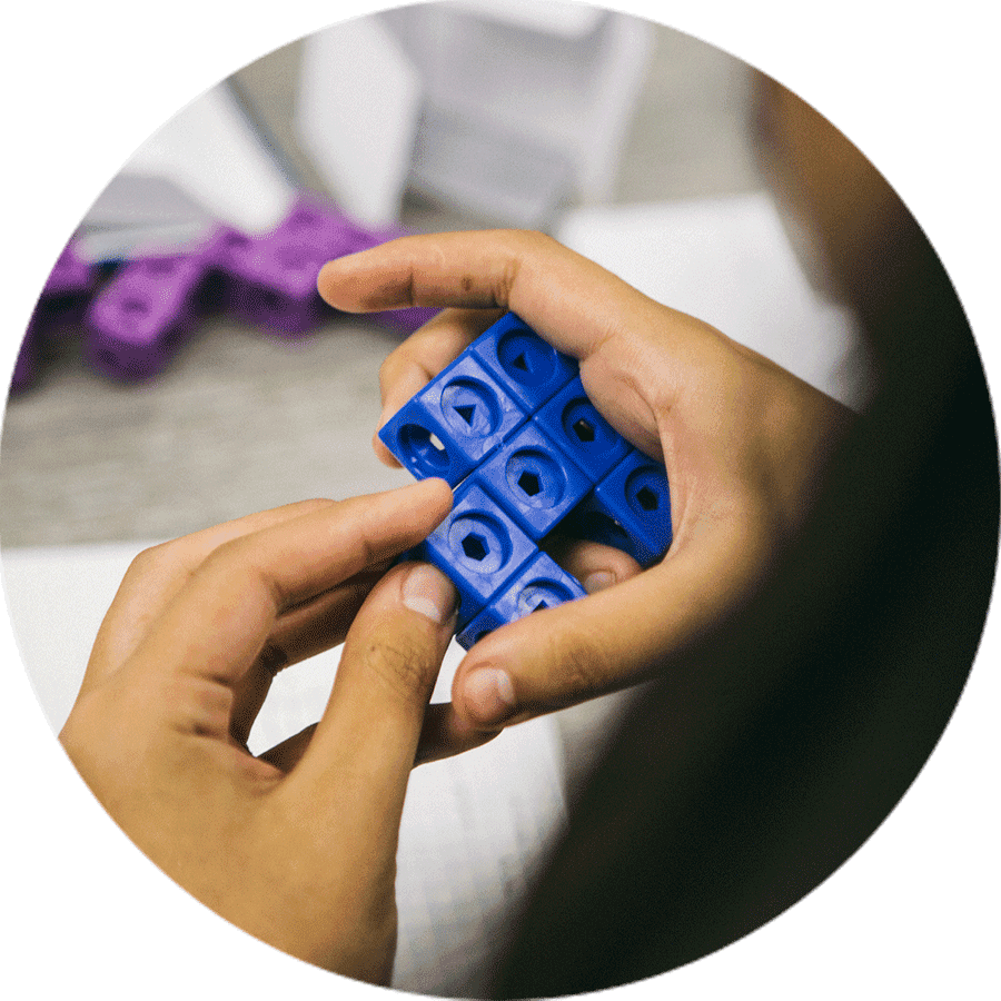 student building with small blue blocks