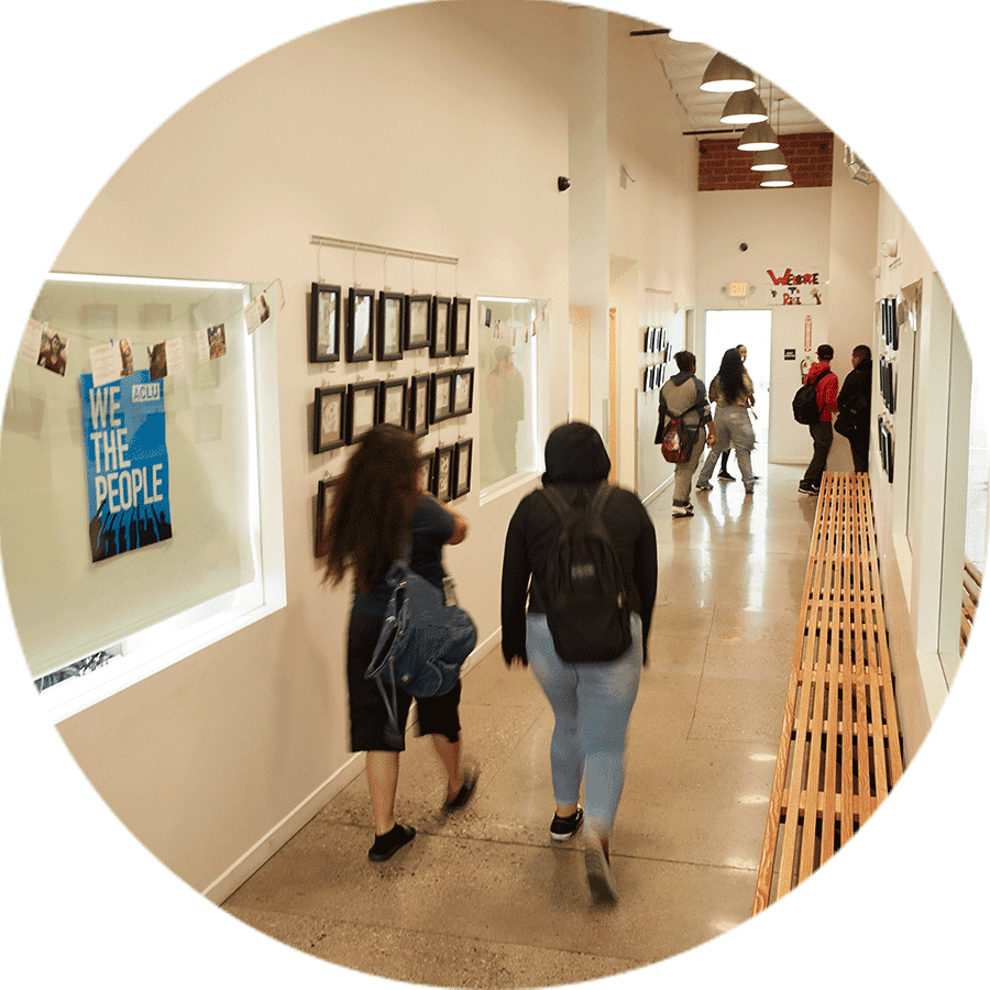 students in a school hallway