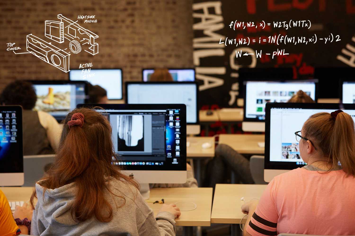 students in front of computers working
